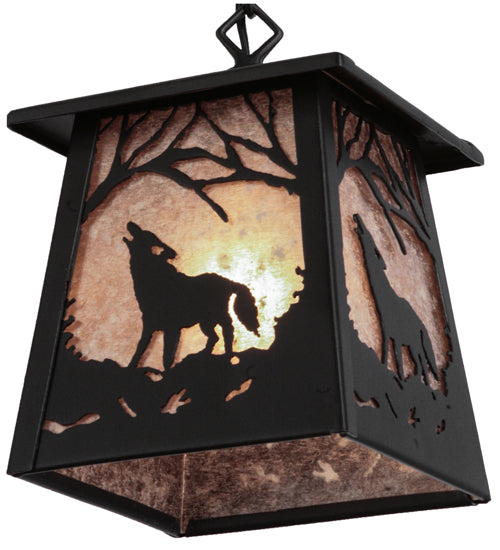 Meyda Lighting Wolf at Dawn 10" Textured Black Mini Pendant Light With Silver Mica Shade Glass