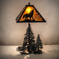 Meyda Lighting Wolf at Dawn 22" 2-Light Black Satin Wrought Iron Table Lamp With Amber Mica Shade Glass and Lighted Base