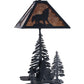 Meyda Lighting Wolf at Dawn 22" 2-Light Black Satin Wrought Iron Table Lamp With Amber Mica Shade Glass and Lighted Base