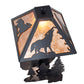 Meyda Lighting Wolf at Dawn 22" 2-Light Black Satin Wrought Iron Table Lamp With Amber Mica Shade Glass and Lighted Base