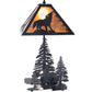 Meyda Lighting Wolf at Dawn 22" 2-Light Black Satin Wrought Iron Table Lamp With Amber Mica Shade Glass and Lighted Base