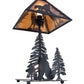 Meyda Lighting Wolf at Dawn 22" 2-Light Black Satin Wrought Iron Table Lamp With Amber Mica Shade Glass and Lighted Base
