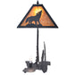 Meyda Lighting Wolf at Dawn 22" 2-Light Black Satin Wrought Iron Table Lamp With Amber Mica Shade Glass and Lighted Base