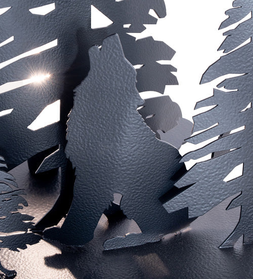 Meyda Lighting Wolf at Dawn 22" 2-Light Black Satin Wrought Iron Table Lamp With Amber Mica Shade Glass and Lighted Base
