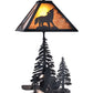 Meyda Lighting Wolf at Dawn 22" 2-Light Black Satin Wrought Iron Table Lamp With Amber Mica Shade Glass and Lighted Base