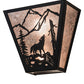 Meyda Lighting Wolf on the Loose 13" 2-Light Black Satin Wrought Iron Wall Sconce With Silver Mica Shade Glass