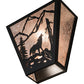 Meyda Lighting Wolf on the Loose 13" 2-Light Black Satin Wrought Iron Wall Sconce With Silver Mica Shade Glass