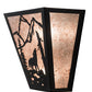 Meyda Lighting Wolf on the Loose 13" 2-Light Black Satin Wrought Iron Wall Sconce With Silver Mica Shade Glass
