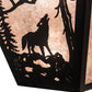 Meyda Lighting Wolf on the Loose 13" 2-Light Black Satin Wrought Iron Wall Sconce With Silver Mica Shade Glass