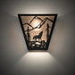 Meyda Lighting Wolf on the Loose 13" 2-Light Black Satin Wrought Iron Wall Sconce With Silver Mica Shade Glass