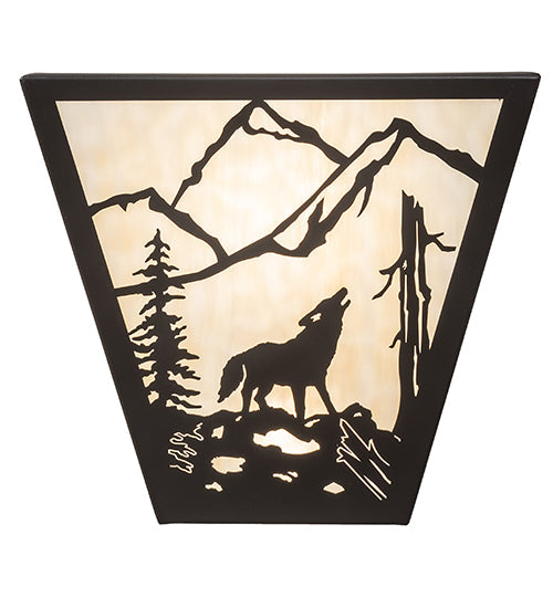 Meyda Lighting Wolf on the Loose 13" 2-Light Timeless Bronze Wall Sconce With Beige Art Shade Glass