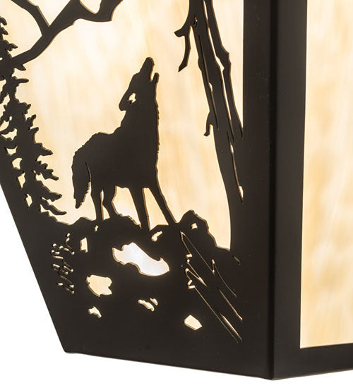 Meyda Lighting Wolf on the Loose 13" 2-Light Timeless Bronze Wall Sconce With Beige Art Shade Glass