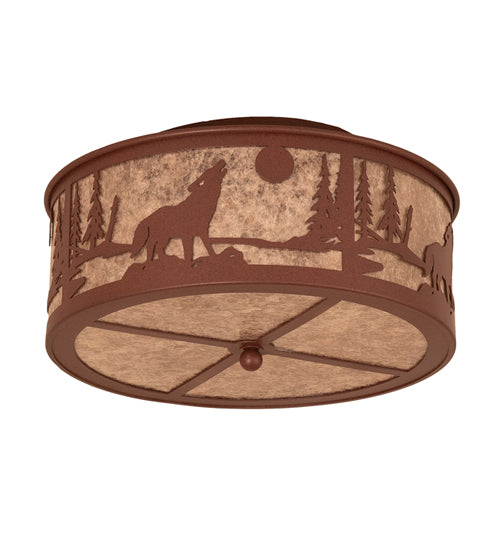 Meyda Lighting Wolf on the Loose 18" 4-Light Rust Flush Mount Light With Silver Mica Shade Glass