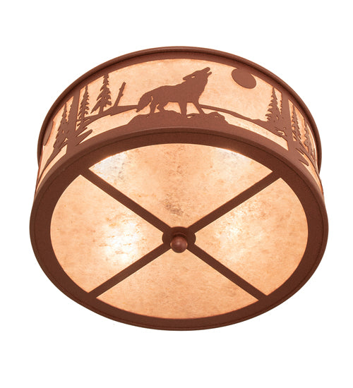 Meyda Lighting Wolf on the Loose 18" 4-Light Rust Flush Mount Light With Silver Mica Shade Glass