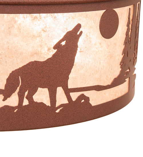 Meyda Lighting Wolf on the Loose 18" 4-Light Rust Flush Mount Light With Silver Mica Shade Glass