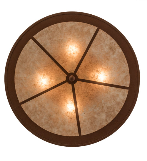 Meyda Lighting Wolf on the Loose 23" 4-Light Rust Flush Mount Light With Silver Mica Shade Glass