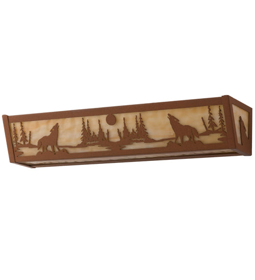 Meyda Lighting Wolf on the Loose 24" 4-Light Earth Vanity Light With Beige Art Shade Glass