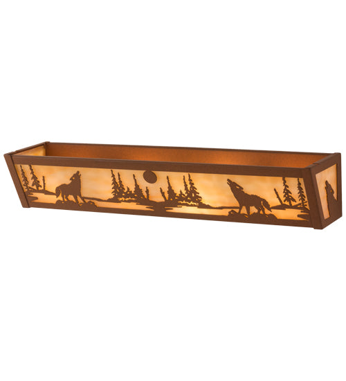 Meyda Lighting Wolf on the Loose 24" 4-Light Earth Vanity Light With Beige Art Shade Glass