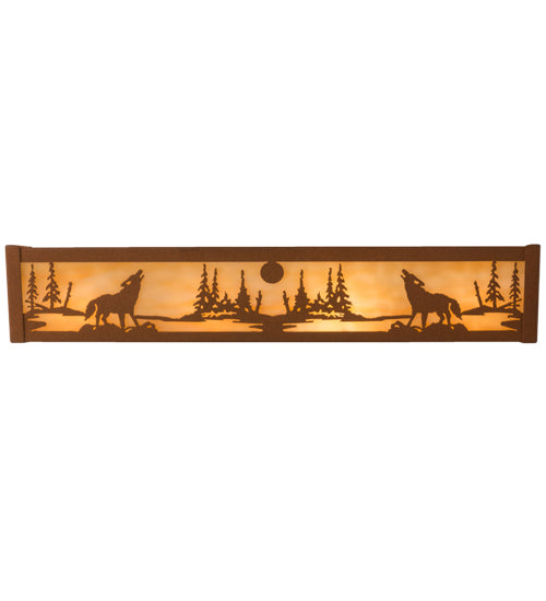 Meyda Lighting Wolf on the Loose 24" 4-Light Earth Vanity Light With Beige Art Shade Glass