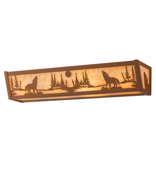 Meyda Lighting Wolf on the Loose 24" 4-Light Earth Vanity Light With Beige Art Shade Glass