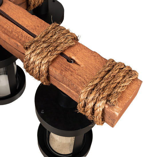 Meyda Lighting Wood Beam 42" 8-Light Textured Black & American Walnut Chandelier With Clear Crystal Idalight Shade