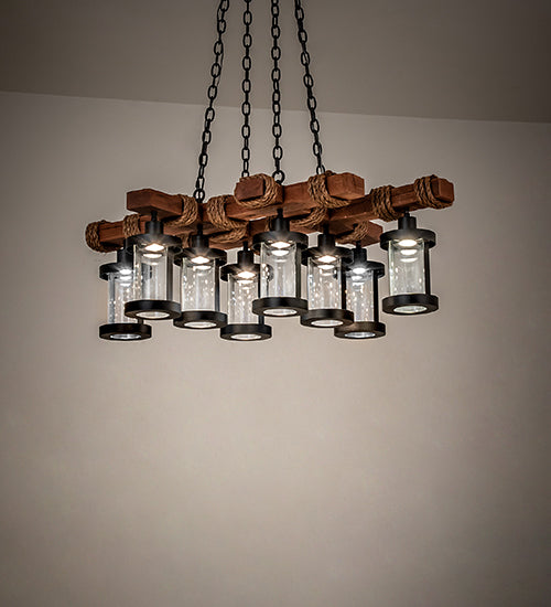Meyda Lighting Wood Beam 42" 8-Light Textured Black & American Walnut Chandelier With Clear Crystal Idalight Shade