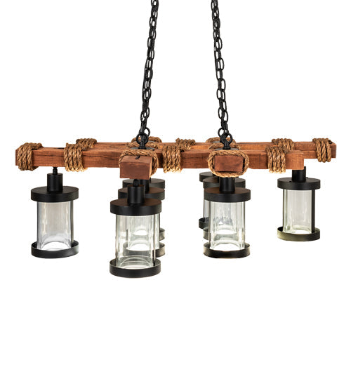 Meyda Lighting Wood Beam 42" 8-Light Textured Black & American Walnut Chandelier With Clear Crystal Idalight Shade