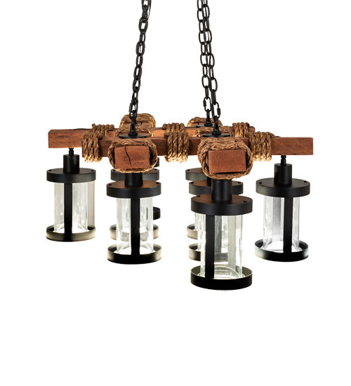 Meyda Lighting Wood Beam 42" 8-Light Textured Black & American Walnut Chandelier With Clear Crystal Idalight Shade