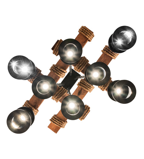 Meyda Lighting Wood Beam 42" 8-Light Textured Black & American Walnut Chandelier With Clear Crystal Idalight Shade