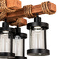 Meyda Lighting Wood Beam 42" 8-Light Textured Black & American Walnut Chandelier With Clear Crystal Idalight Shade