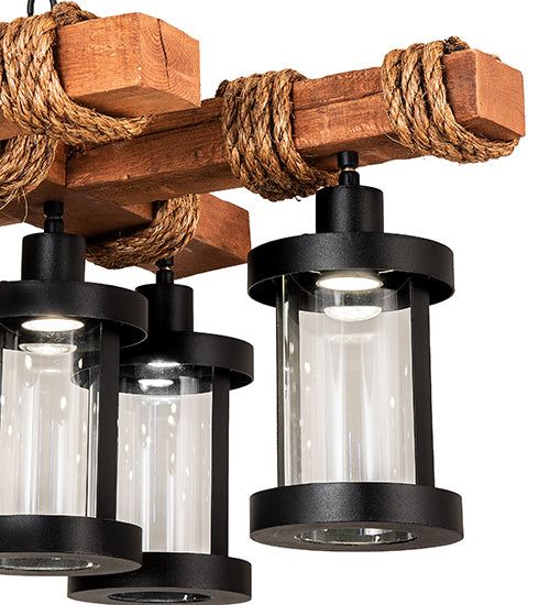 Meyda Lighting Wood Beam 42" 8-Light Textured Black & American Walnut Chandelier With Clear Crystal Idalight Shade