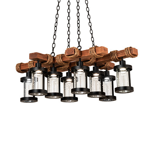 Meyda Lighting Wood Beam 42" 8-Light Textured Black & American Walnut Chandelier With Clear Crystal Idalight Shade