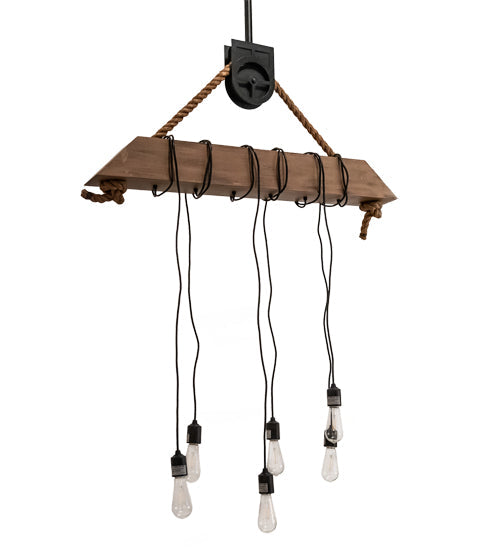 Meyda Lighting Wood Beam 44" 6-Light Textured Black & Old Distressed Wood Pendant Light