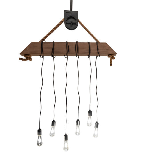 Meyda Lighting Wood Beam 44" 6-Light Textured Black & Old Distressed Wood Pendant Light