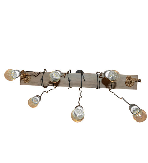 Meyda Lighting Wood Beam 44" 6-Light Textured Black & Old Distressed Wood Pendant Light