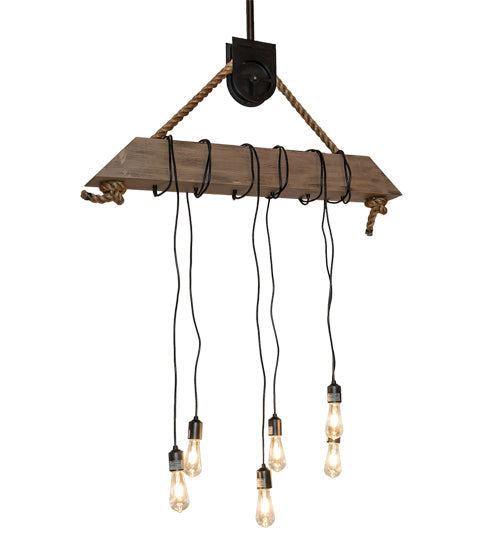 Meyda Lighting Wood Beam 44" 6-Light Textured Black & Old Distressed Wood Pendant Light