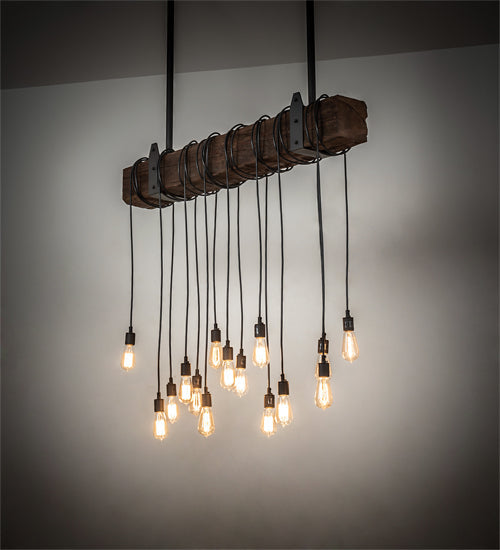 Meyda Lighting Wood Beam 48" 15-Light Natural Wood & Wrought Iron Island Pendant Light