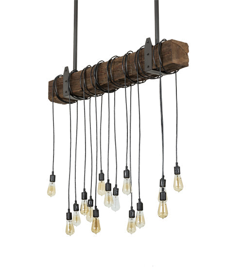 Meyda Lighting Wood Beam 48" 15-Light Natural Wood & Wrought Iron Island Pendant Light