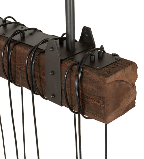Meyda Lighting Wood Beam 48" 15-Light Natural Wood & Wrought Iron Island Pendant Light