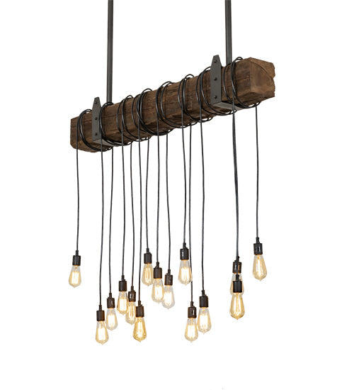 Meyda Lighting Wood Beam 48" 15-Light Natural Wood & Wrought Iron Island Pendant Light