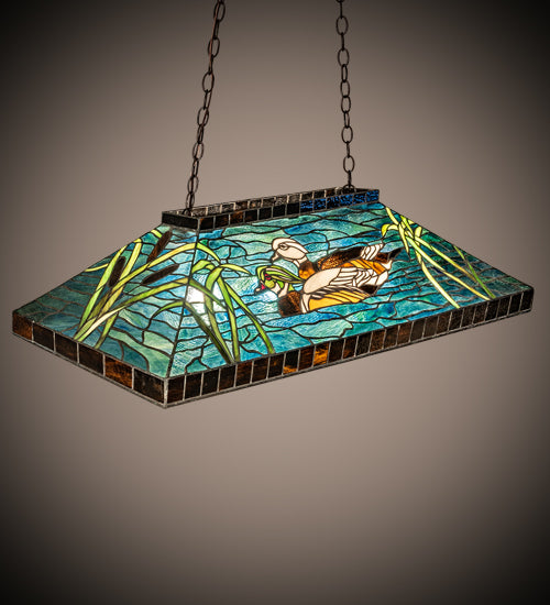 Meyda Lighting Wood Ducks 39" 3-Light Mahogany Bronze island Pendant Light With Multi-Colored Shade Glass