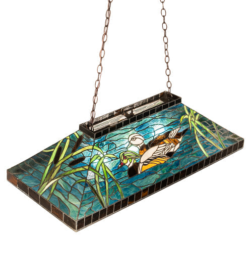 Meyda Lighting Wood Ducks 39" 3-Light Mahogany Bronze island Pendant Light With Multi-Colored Shade Glass
