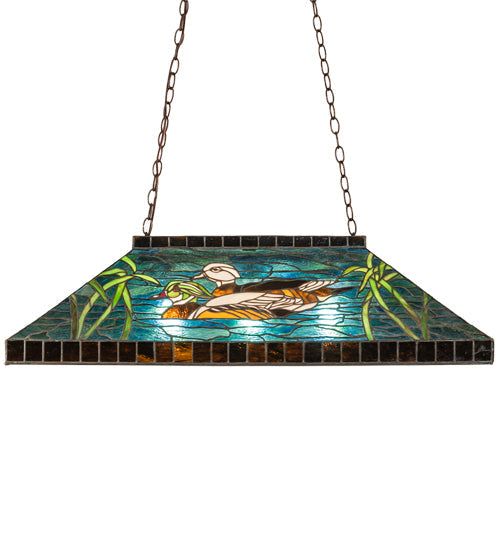 Meyda Lighting Wood Ducks 39" 3-Light Mahogany Bronze island Pendant Light With Multi-Colored Shade Glass