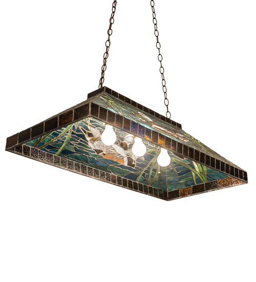 Meyda Lighting Wood Ducks 39" 3-Light Mahogany Bronze island Pendant Light With Multi-Colored Shade Glass