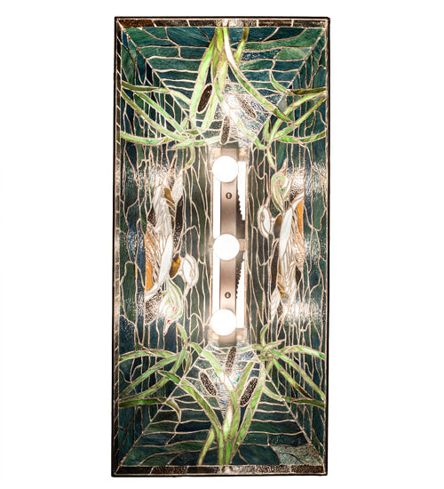 Meyda Lighting Wood Ducks 39" 3-Light Mahogany Bronze island Pendant Light With Multi-Colored Shade Glass