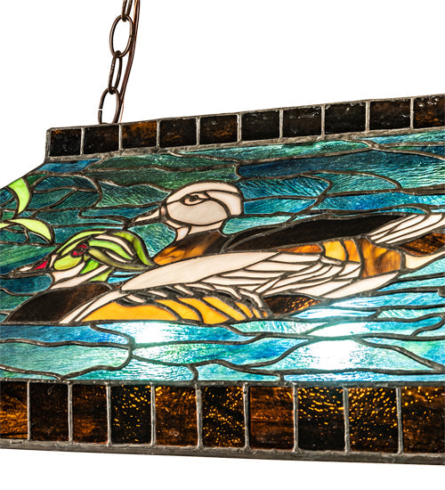 Meyda Lighting Wood Ducks 39" 3-Light Mahogany Bronze island Pendant Light With Multi-Colored Shade Glass
