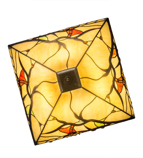 Meyda Lighting Woodland Berries 22" 3-Light Mahogany Bronze Inverted Pendant Light With Multi-Colored Shade Glass
