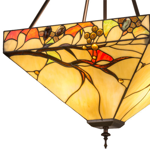 Meyda Lighting Woodland Berries 22" 3-Light Mahogany Bronze Inverted Pendant Light With Multi-Colored Shade Glass