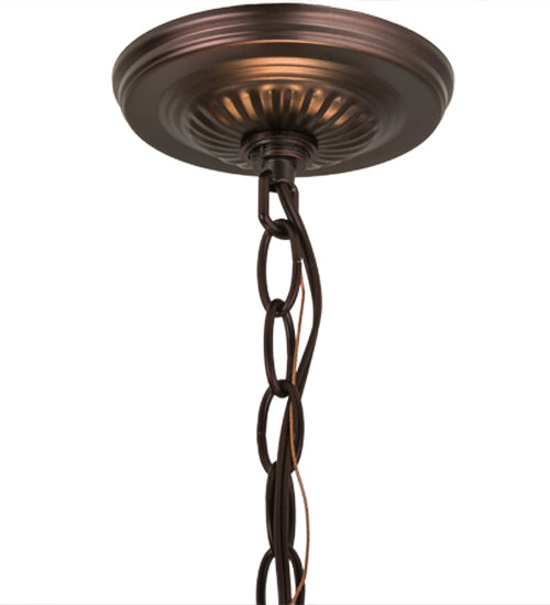 Meyda Lighting Woodland Berries 22" 3-Light Mahogany Bronze Inverted Pendant Light With Multi-Colored Shade Glass