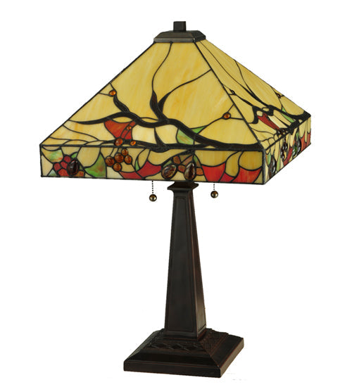 Meyda Lighting Woodland Berries 25" 2-Light Mahogany Bronze Table Lamp With Multi-Colored Shade Glass